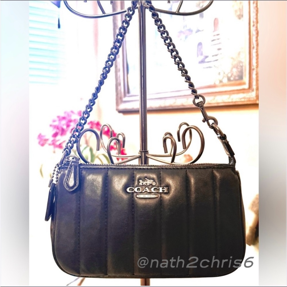 COACH Nolita 19 Soft Nappa Leather with Linear Quilting & Gunmetal Chain - Black - Picture 2 of 16